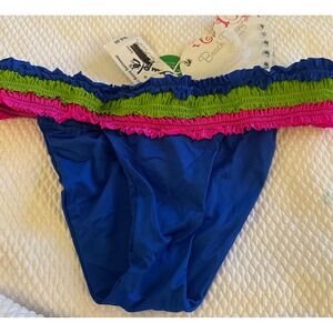 Beach Bunny Swimwear XS Bikini Bottoms‎ Blue Pink Green Ruffle New with Tags